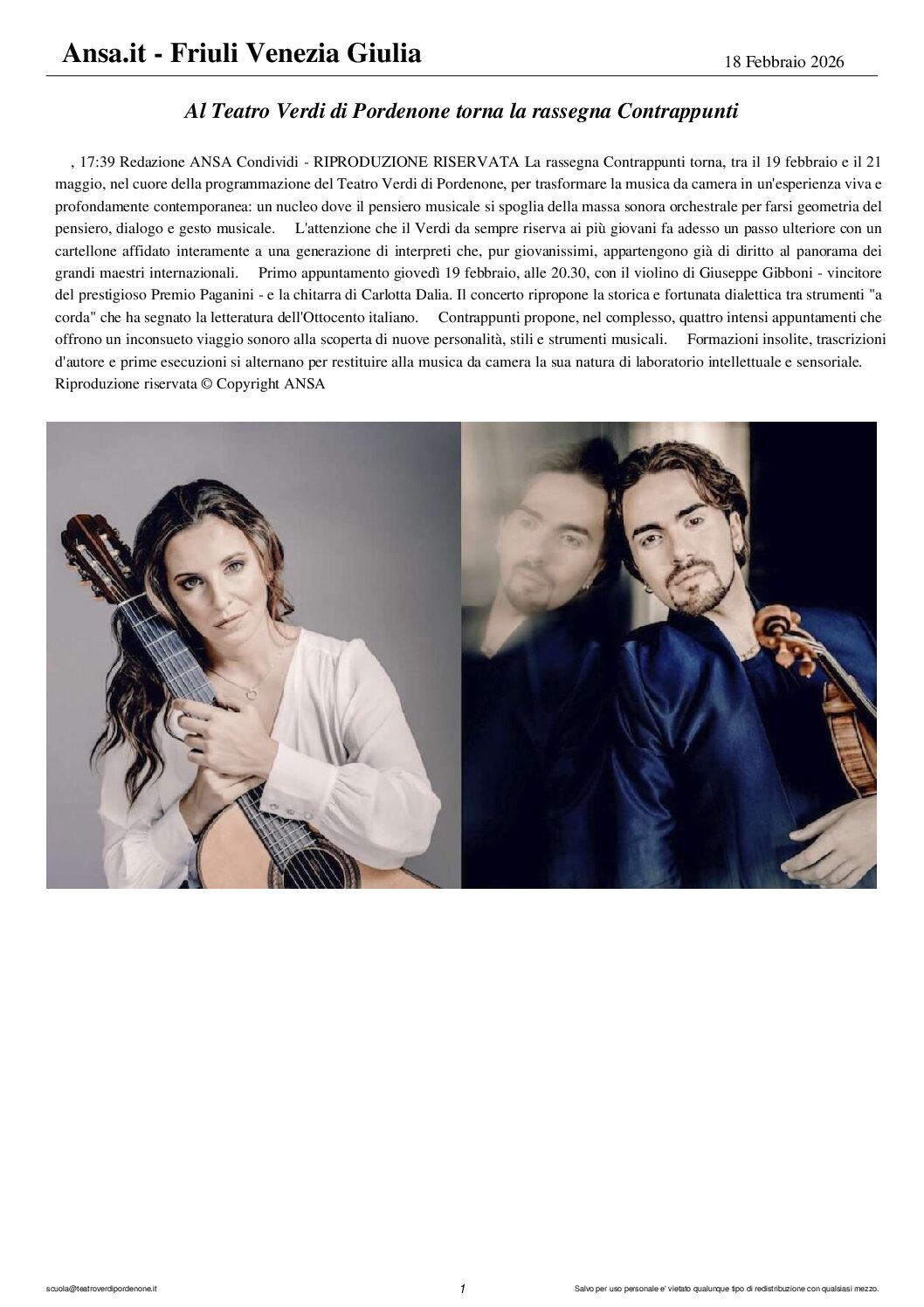 Rassegna stampa al 26 febbraio 2026